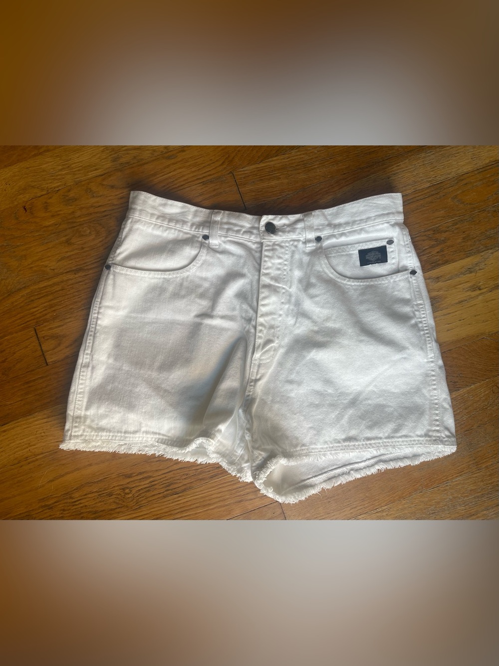 Classic Harley-Davidson White Denim Frayed Hem Shorts